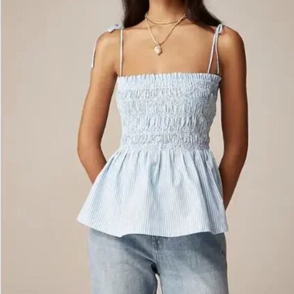 New J.Crew Paloma Top in Blue and White Stripe large PALE CERULEAN STRIPE YD6085 - Picture 2 of 3